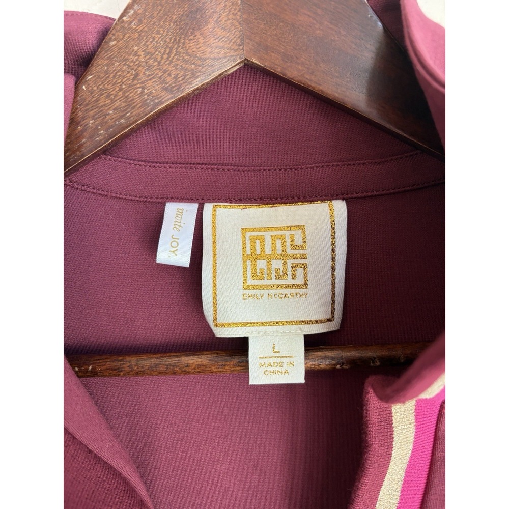 Emily McCarthy Poppy Caftan Dress L Midi Maxi Plum Ponte Preppy Metallic Stripe - Picture 3 of 7